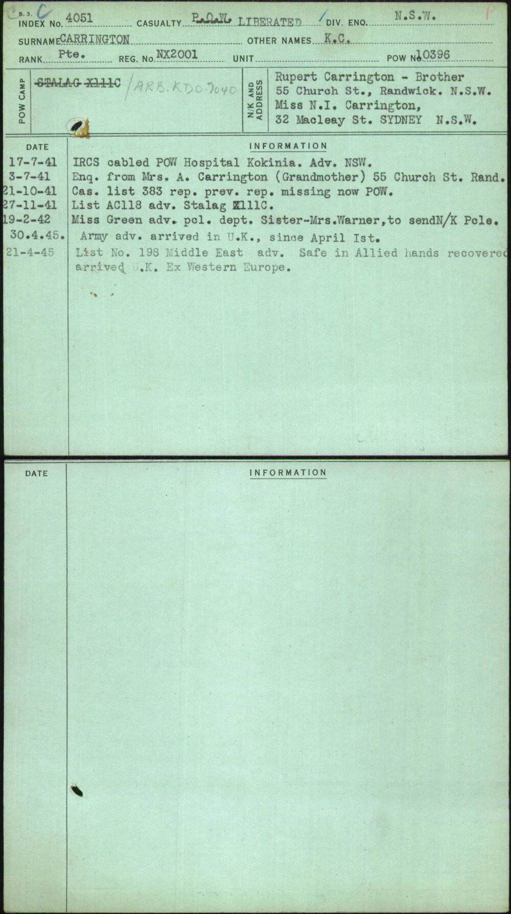 Carrington, K C, NX2001