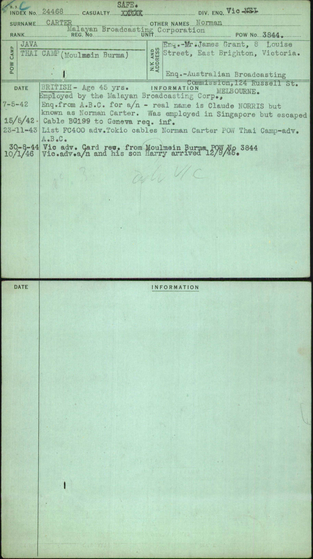 Carter, Norman, [No Service Number]
