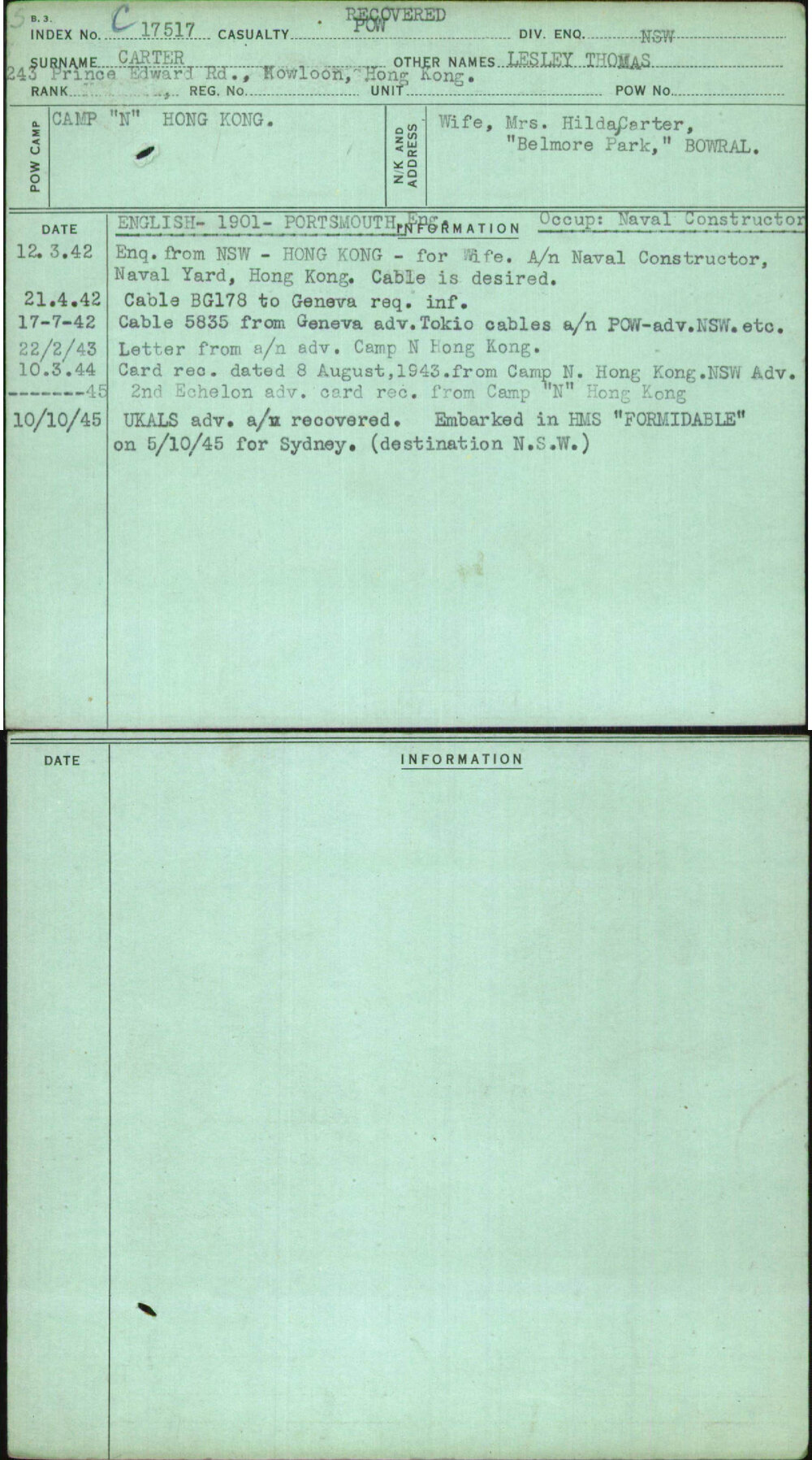 Carter, Lesley Thomas, [No Service Number]