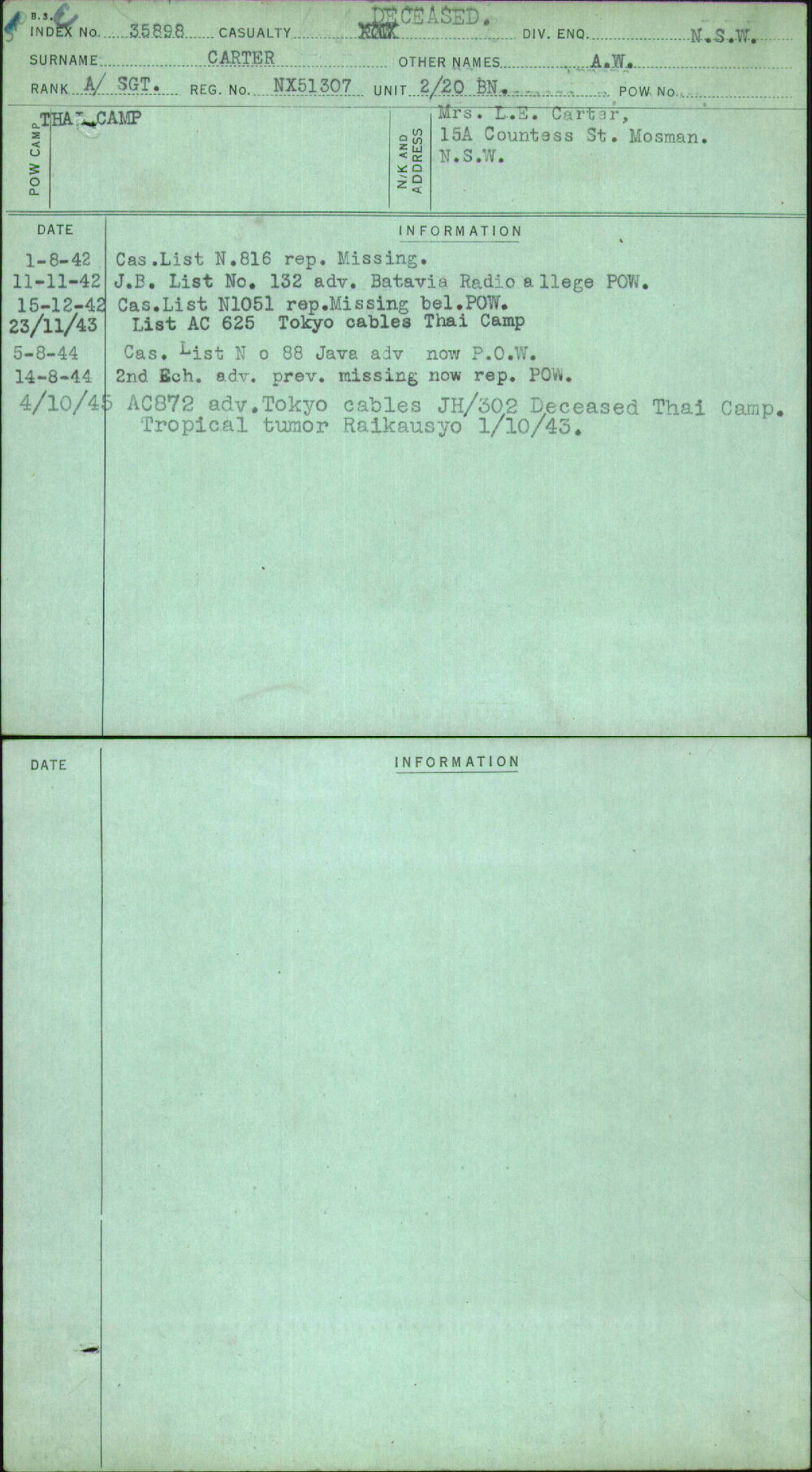 Carter, A W, NX51307