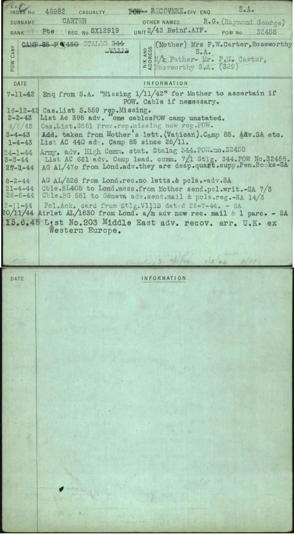Carter, R G (Raymond George), SX12919