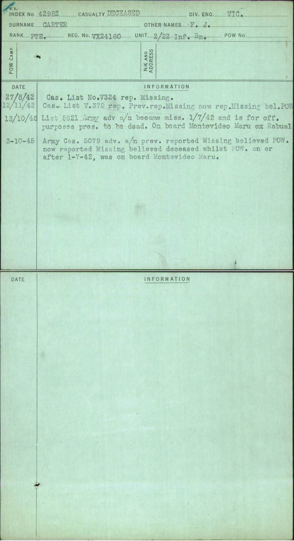 Carter, F J, VX24160