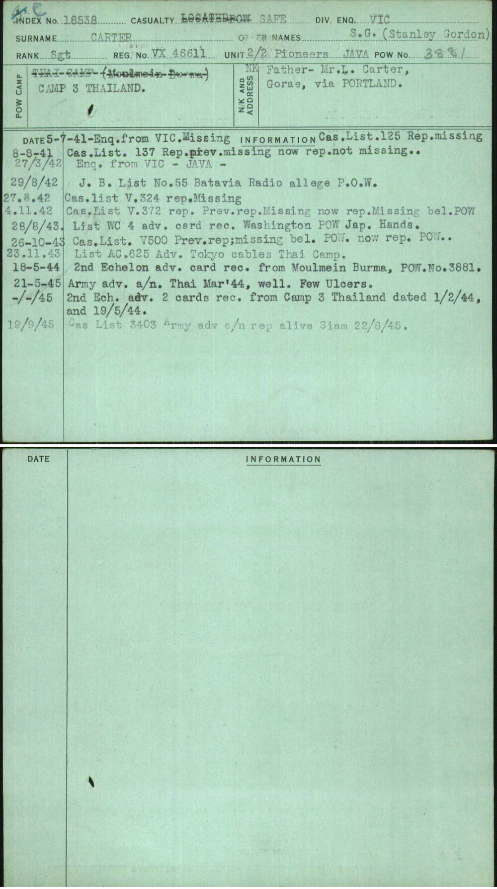 Carter, S G (Stanley Gordon), VX46611