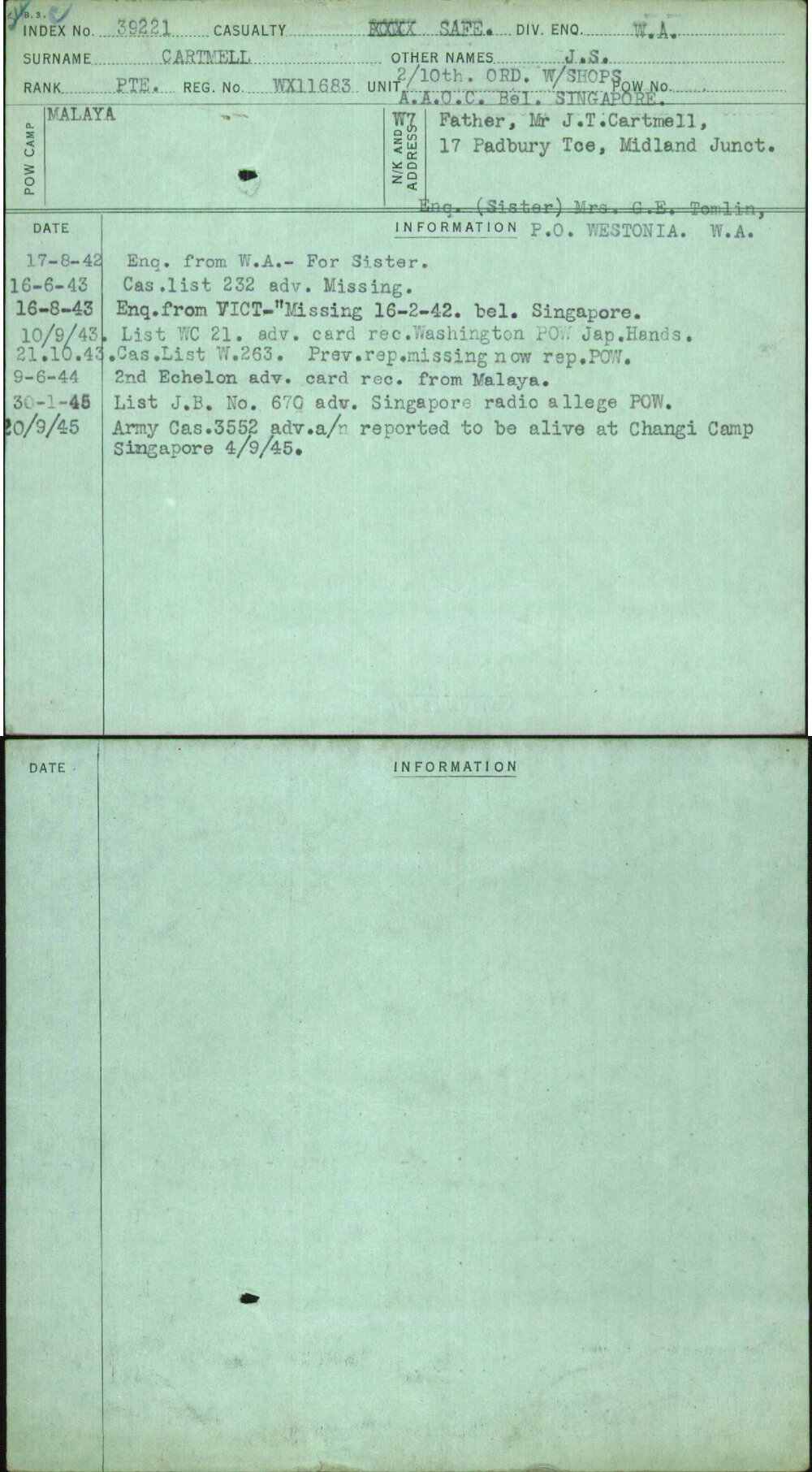 Cartmell, J S, WX11683