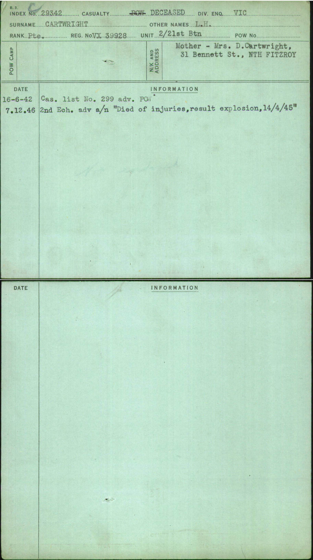 Cartwright, L H, VX39928