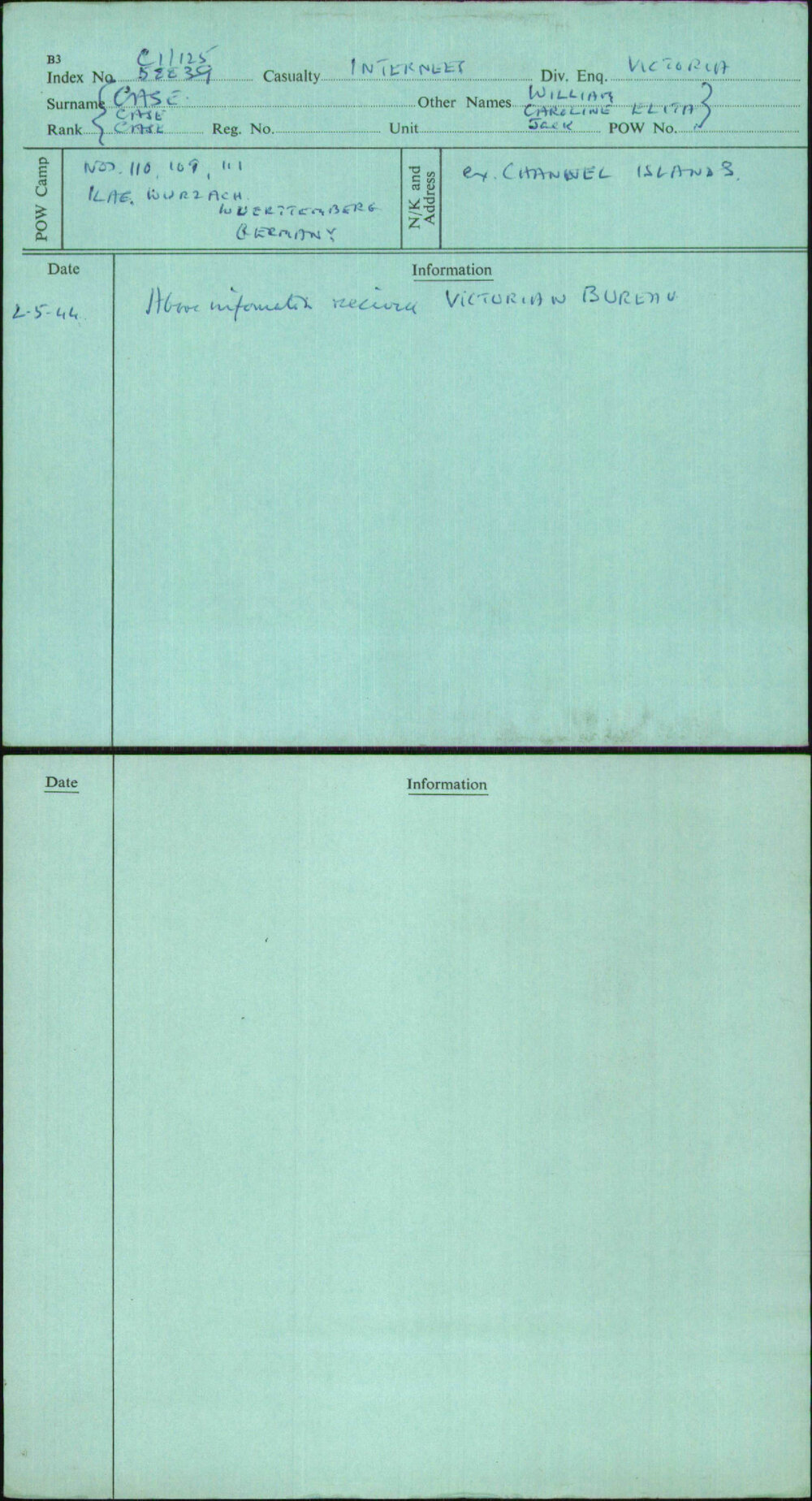 Case, William Caroline Elita Jack, [No Service Number]