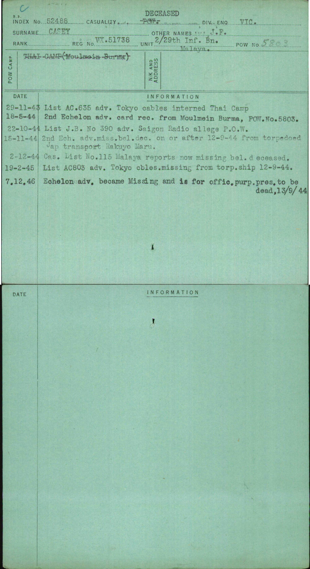 Casey, J F, VX51738