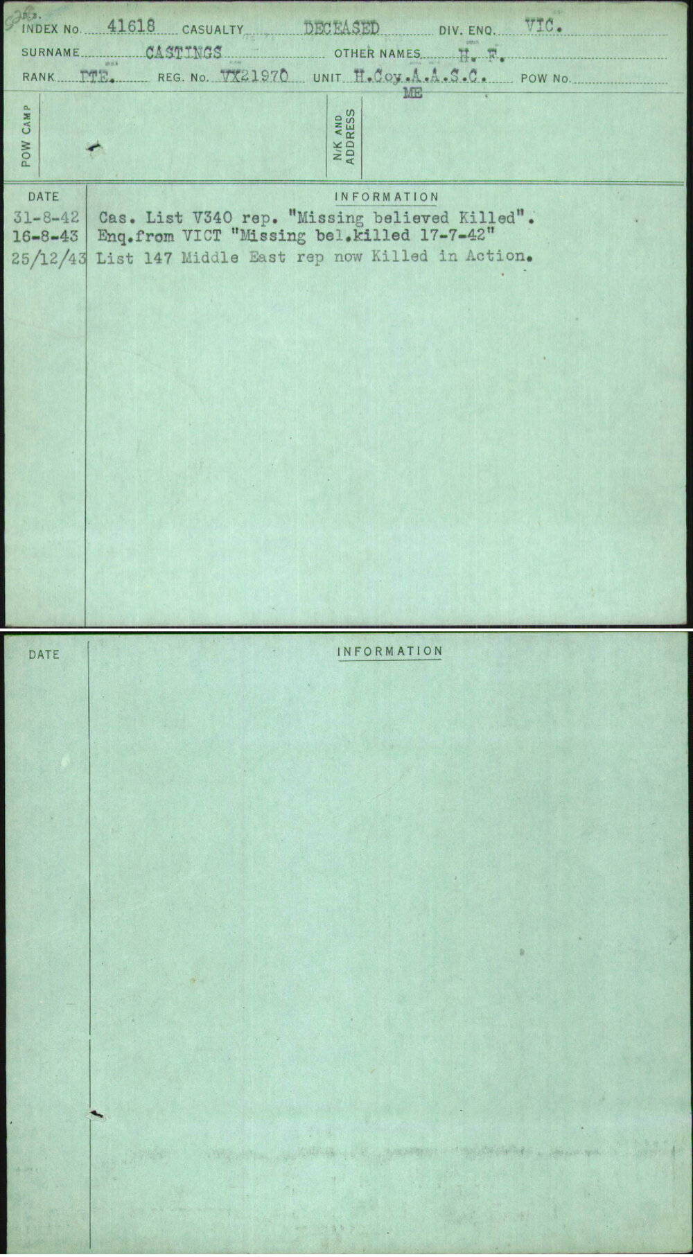 Castings, H F, VX21970