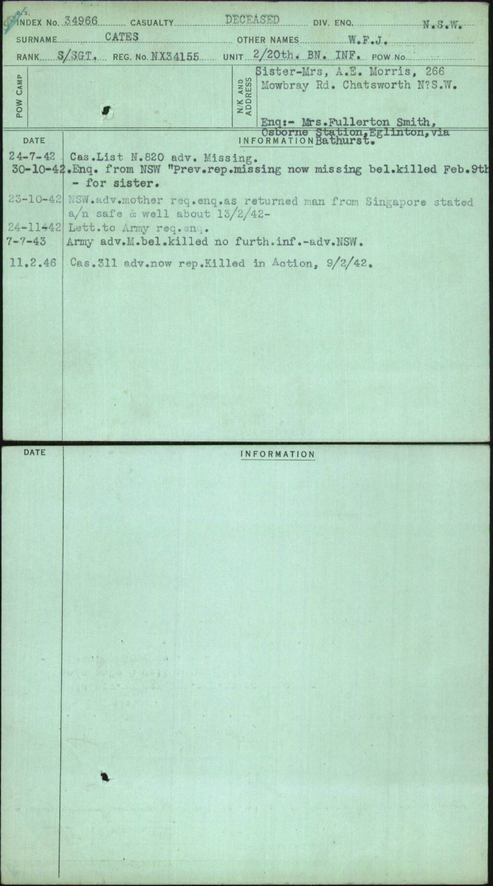 Cates, W F J, NX34155