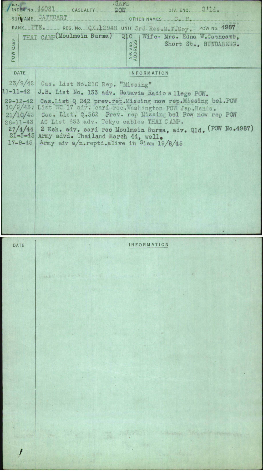 Cathcart, C H, QX12948