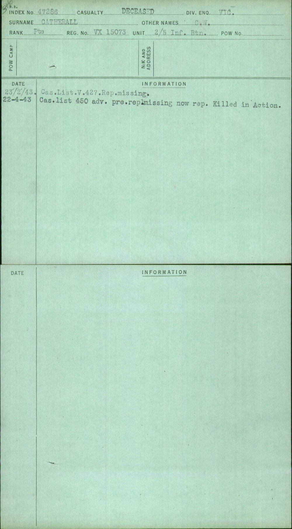 Catherall, C W, VX15073