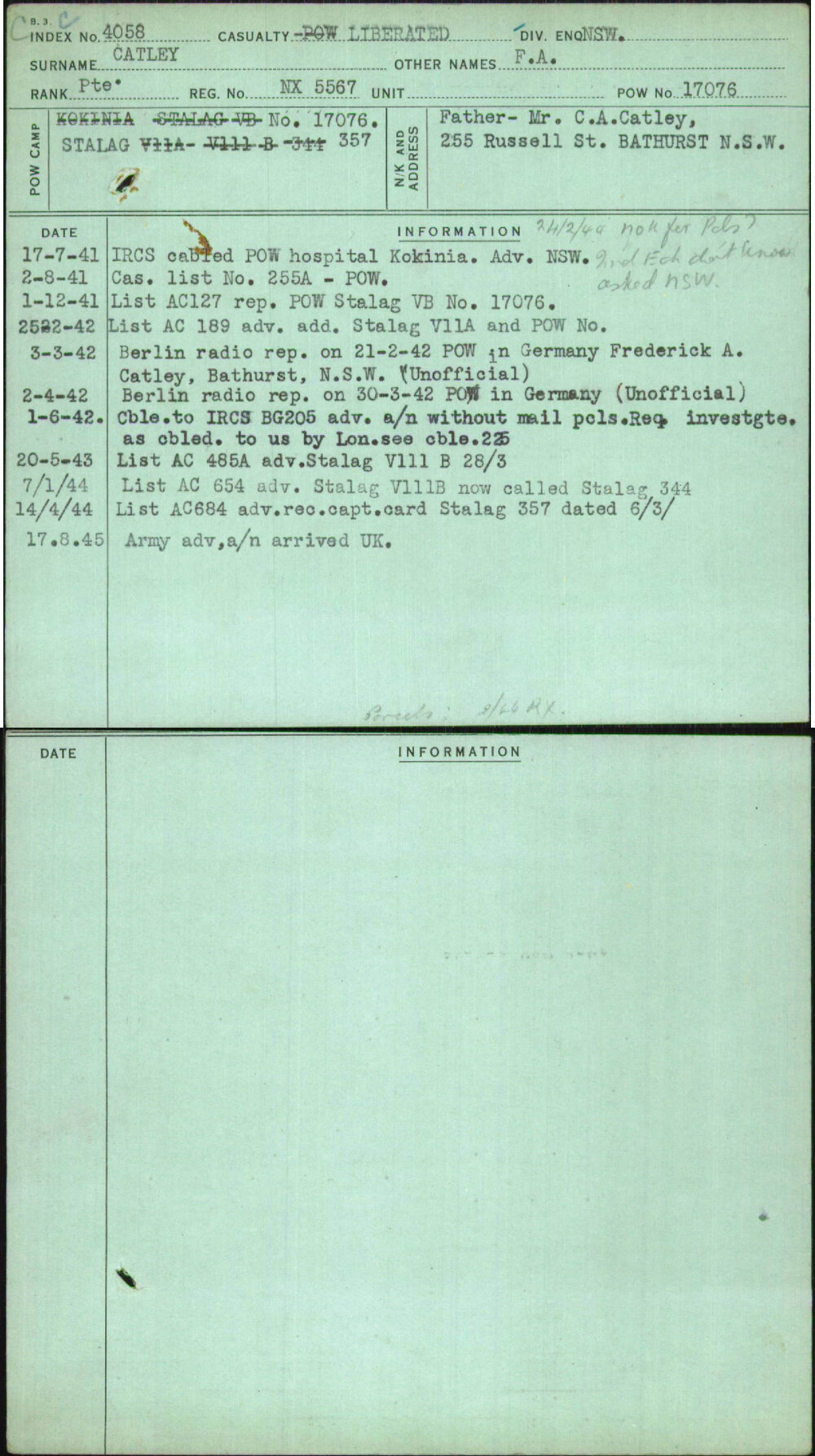 Catley, F A, NX5567