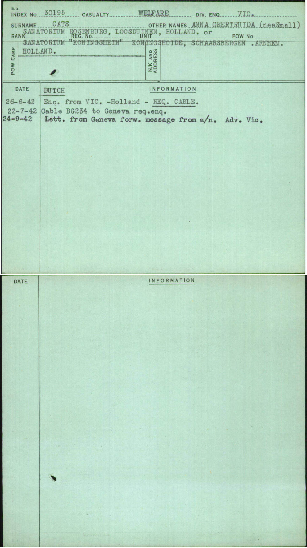 Cats, Anna Geertruida (Neesmall), [No Service Number]