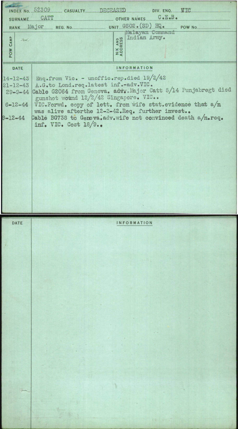 Catt, C E B, [No Service Number]