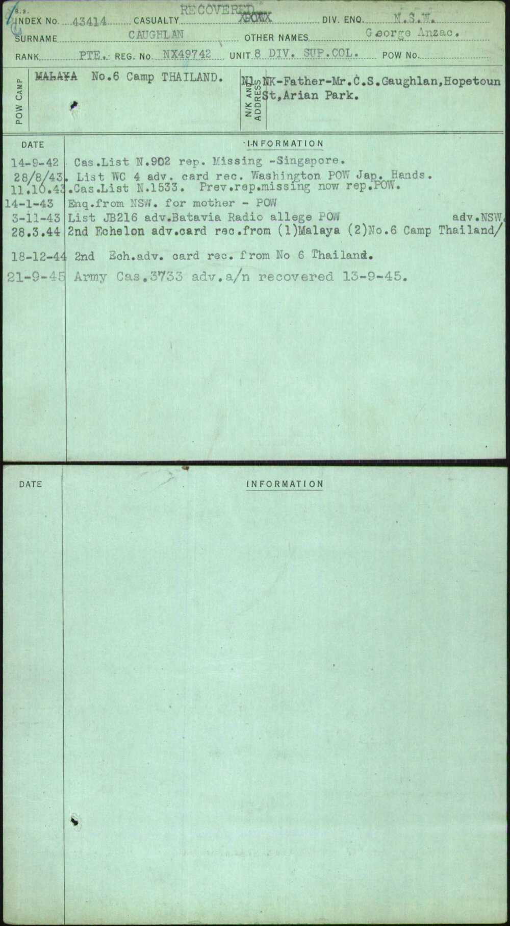 Caughlan, George Anzac, NX49742