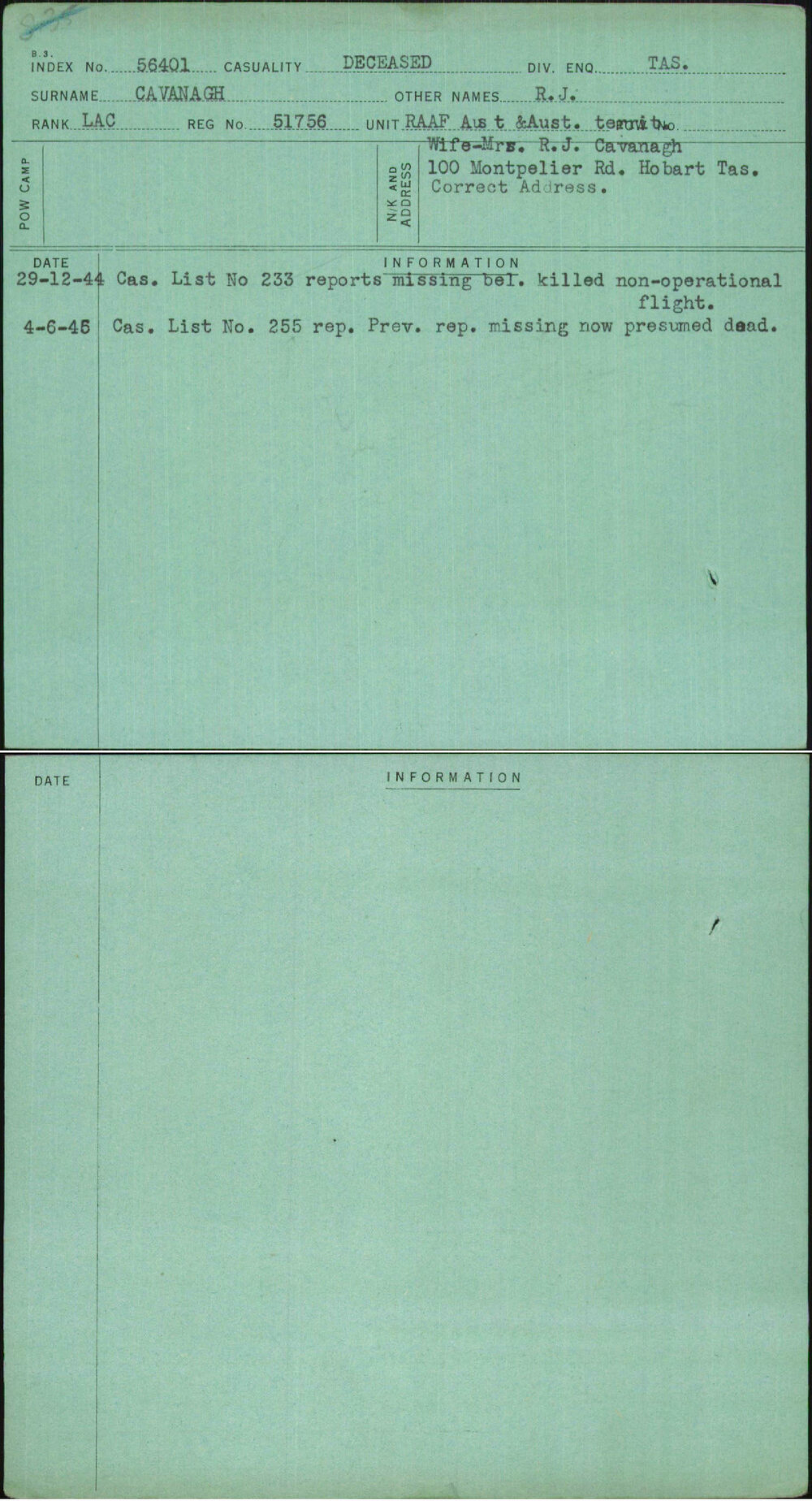 Cavanagh, R J, 51756