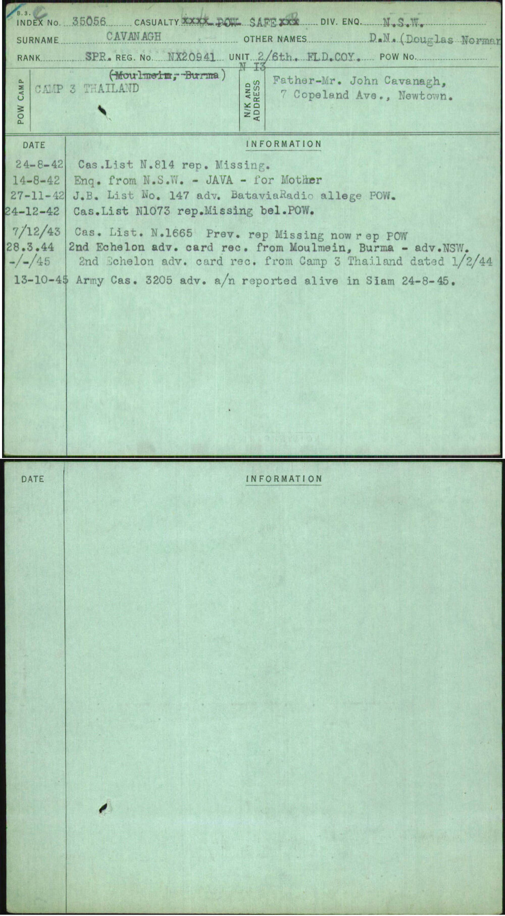 Cavanagh, D N (Douglas Norman, NX20941