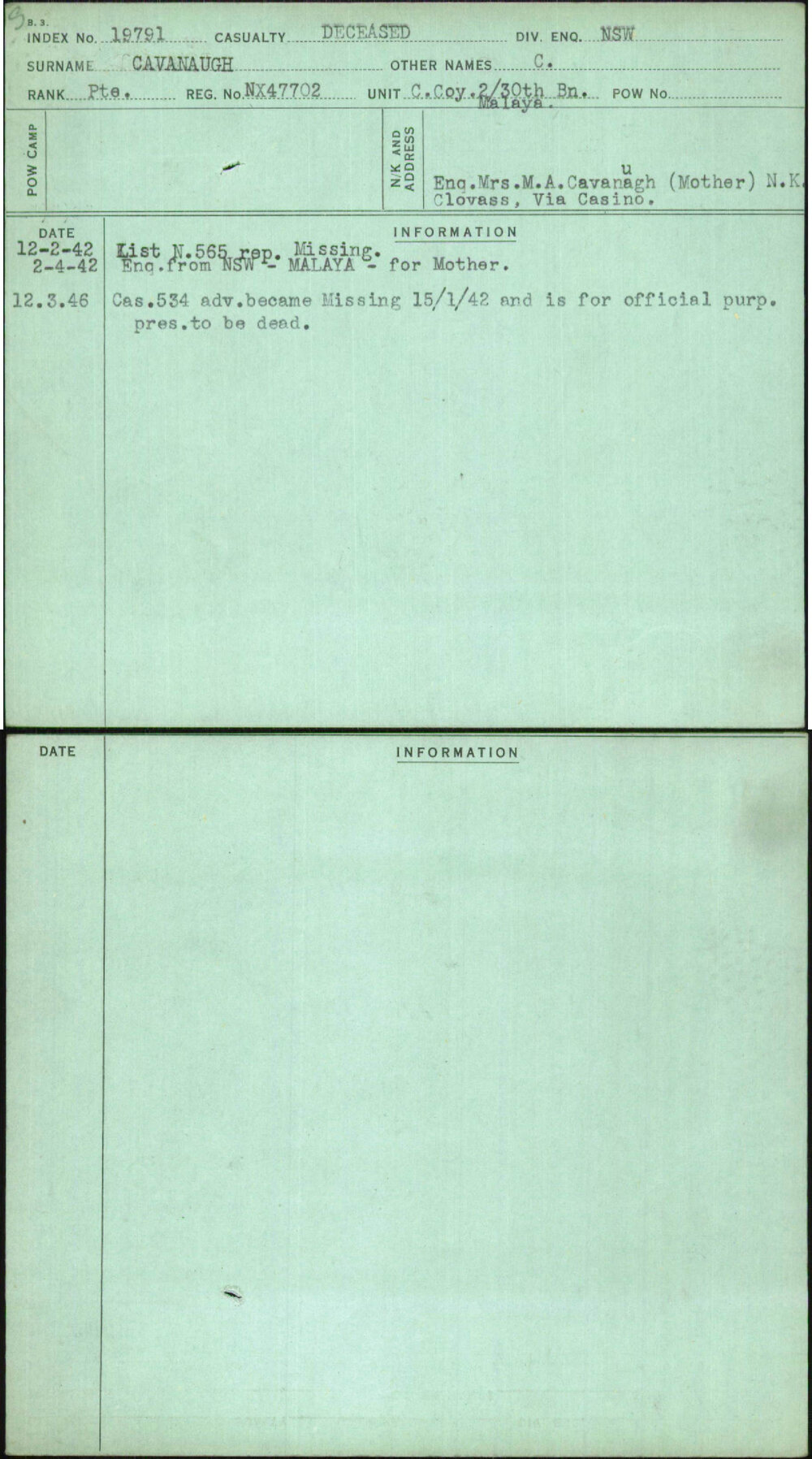 Cavanaugh, C, NX47702