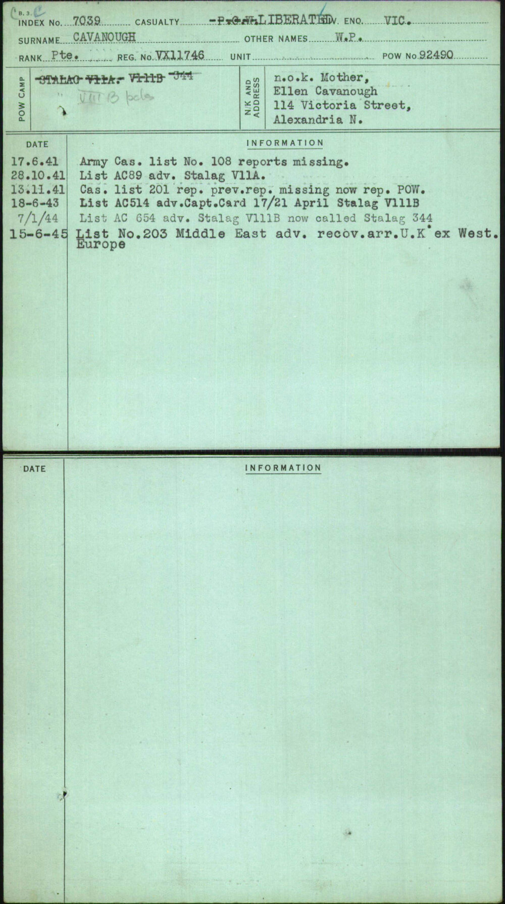 Cavanough, W P, VX11746