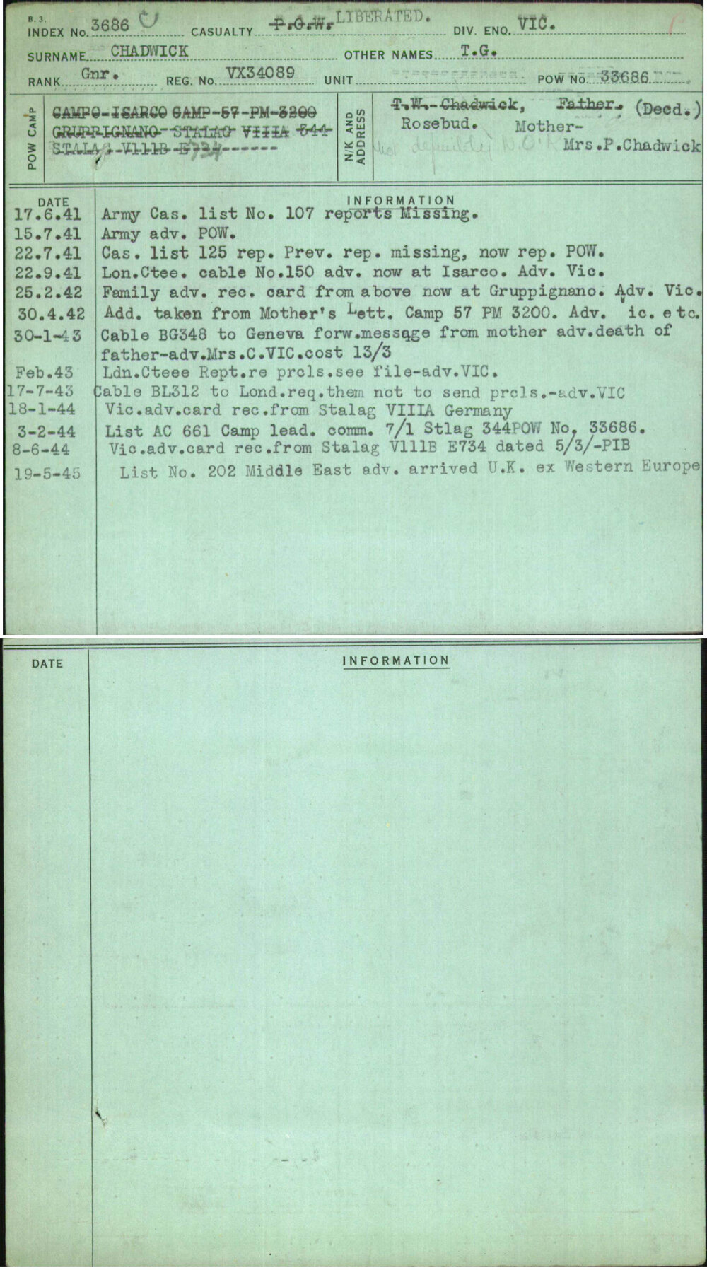 Chadwick, T G, VX34089