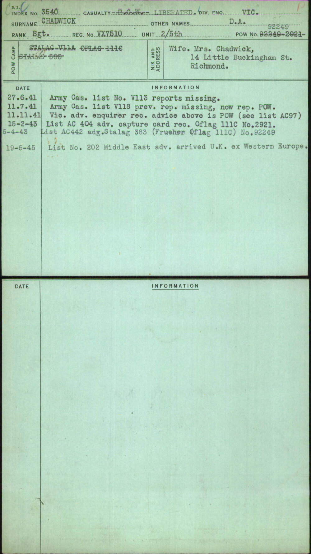 Chadwick, D A, VX7510