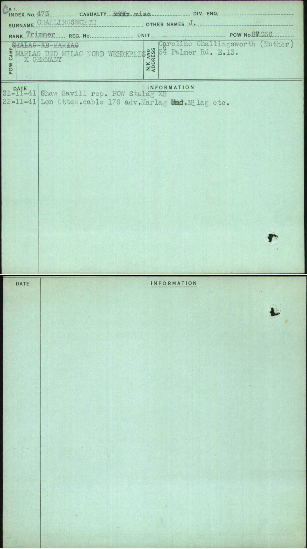 Challingsworth, J, [No Service Number]