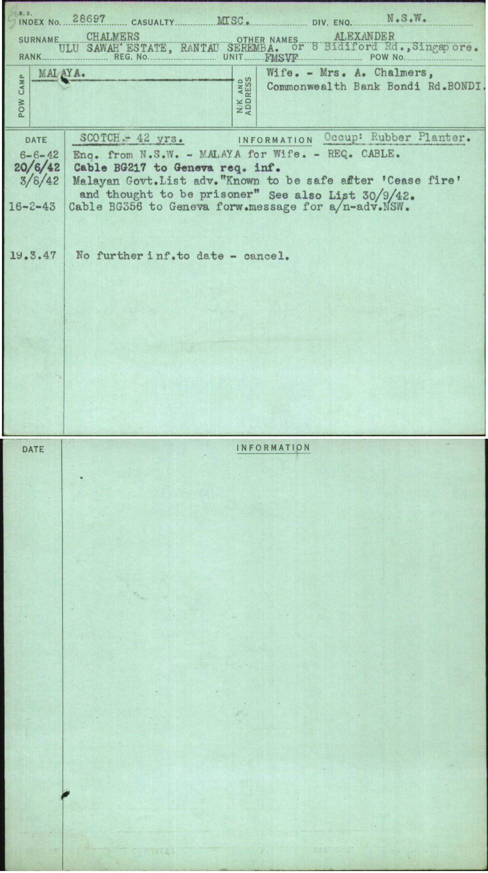 Chalmers, Alexander, [No Service Number]