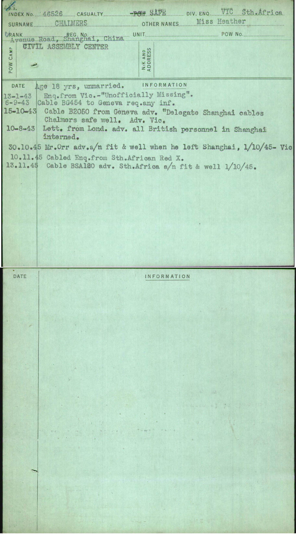 Chalmers, Miss Heather, [No Service Number]