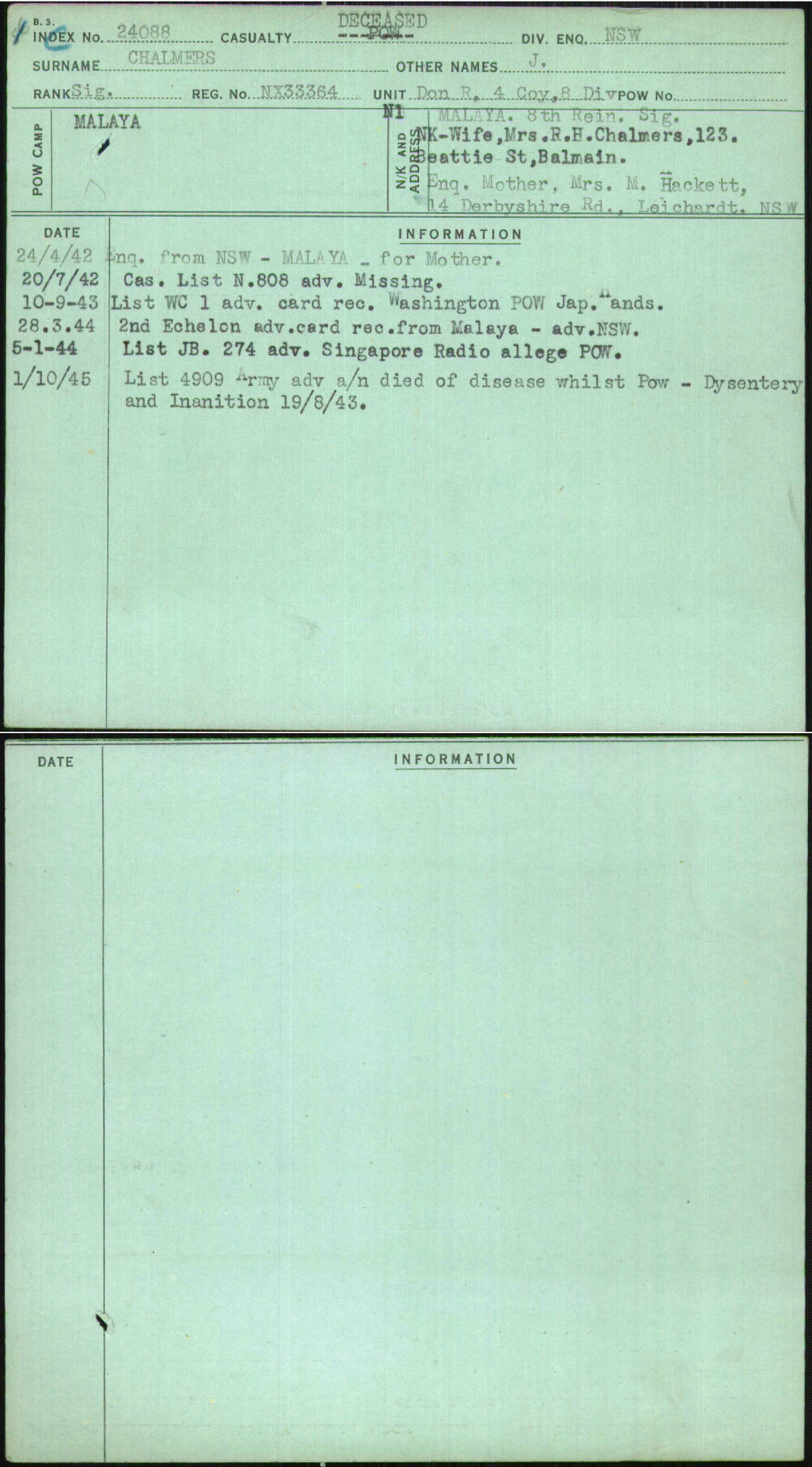 Chalmers, J, NX33364