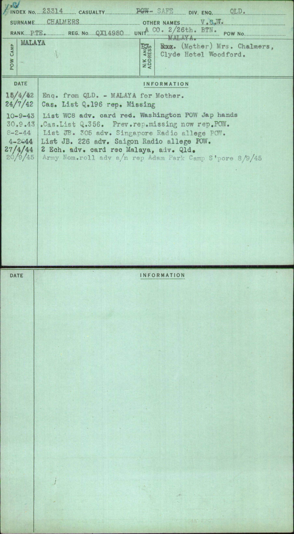 Chalmers, V W, QX14980