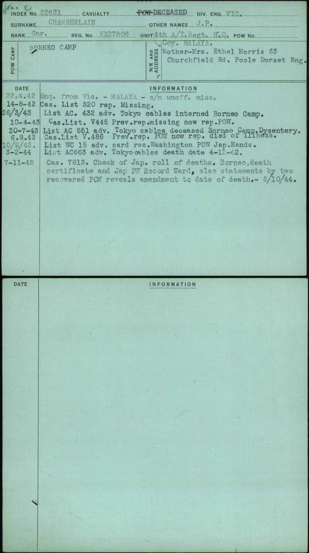 Chamberlain, J P, VX27808