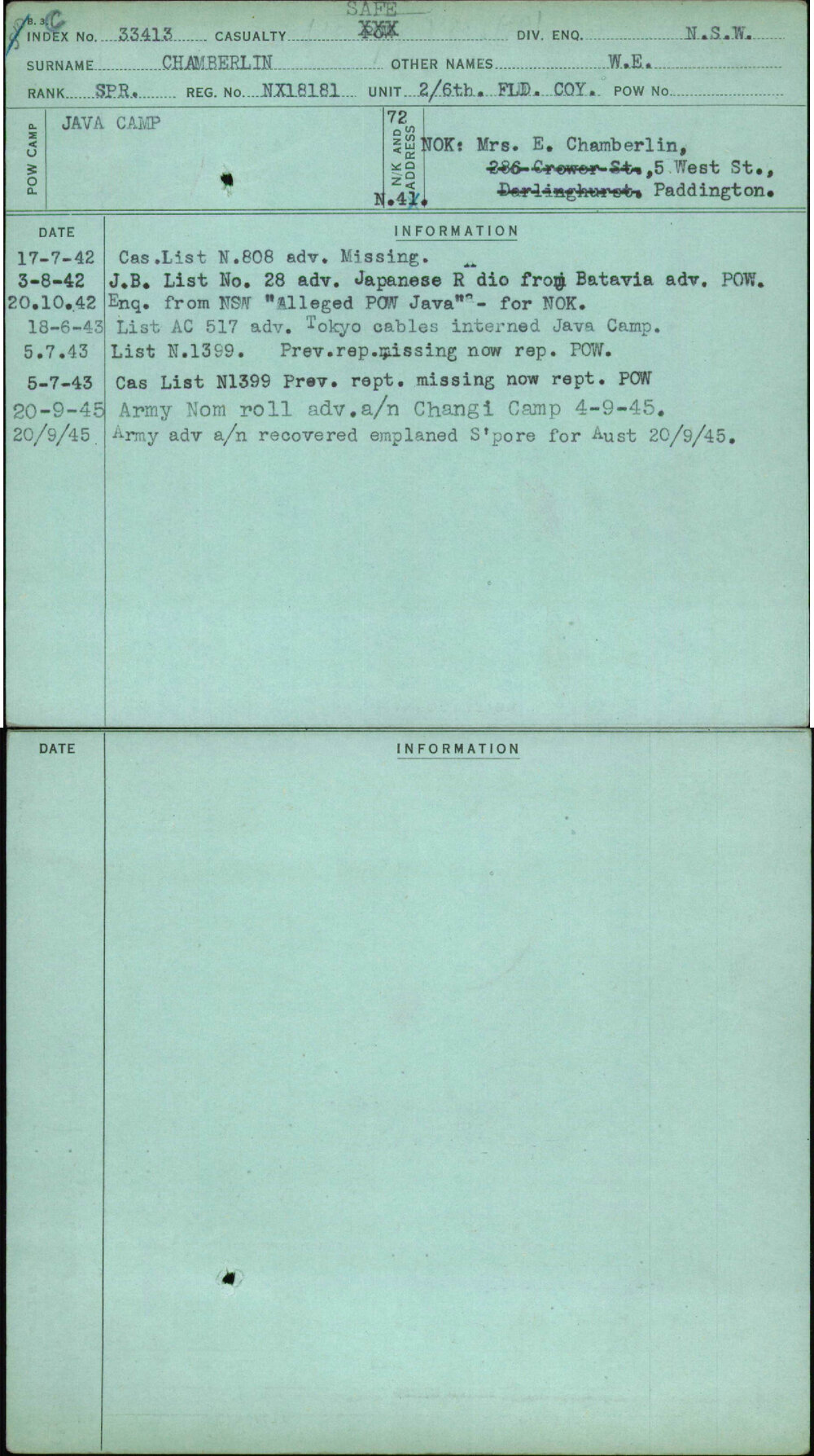 Chamberlin, W E, NX18181