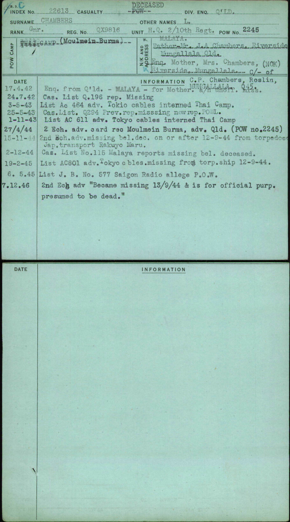 Chambers, L, QX9816