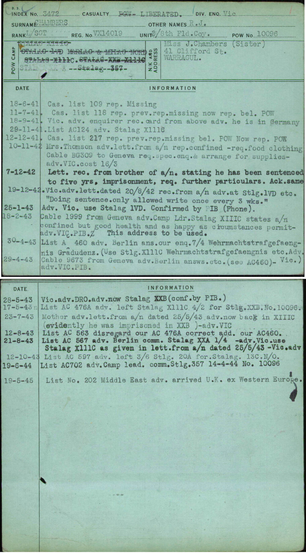 Chambers, R J, VX14019