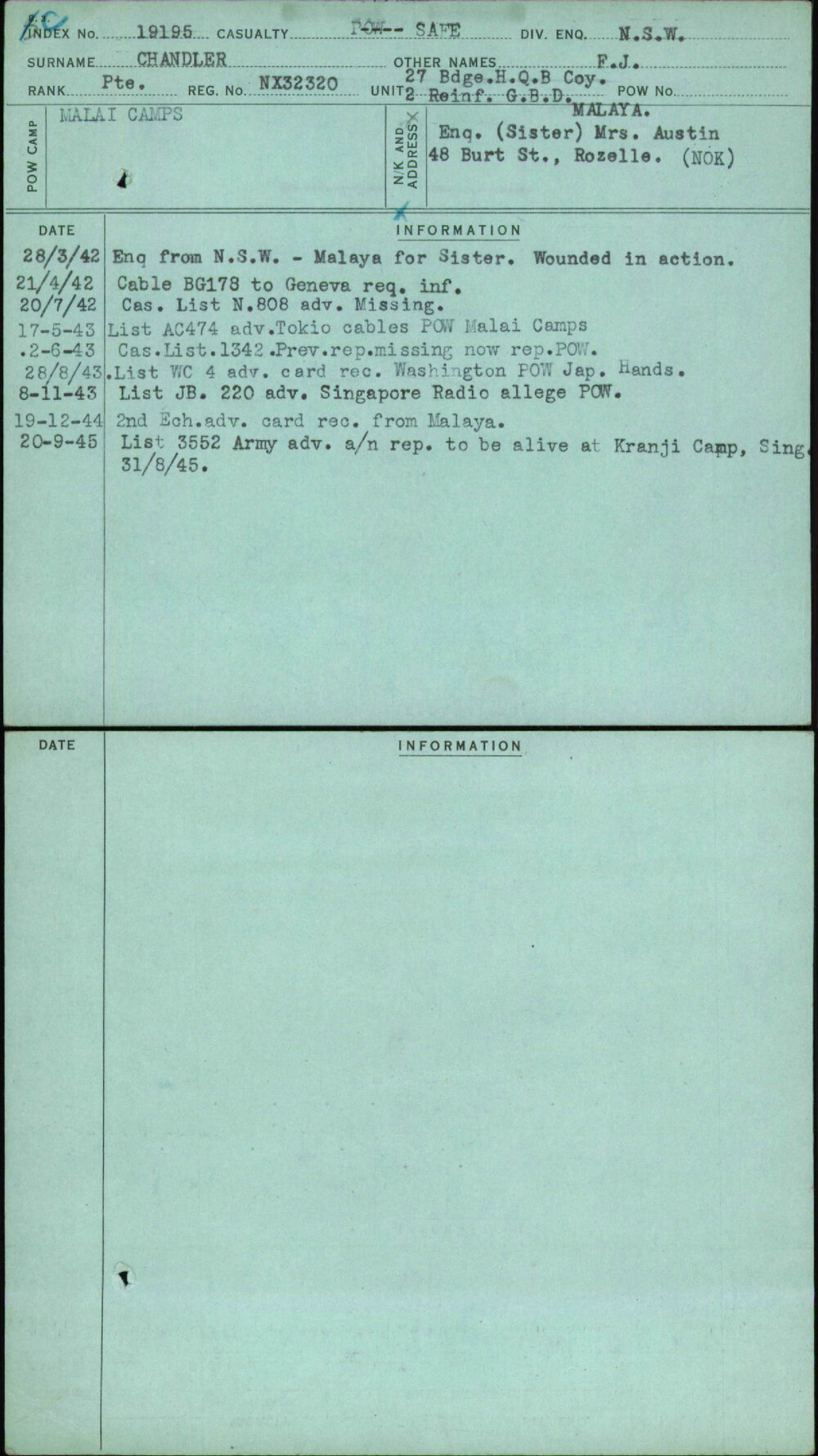 Chandler, F J, NX32320