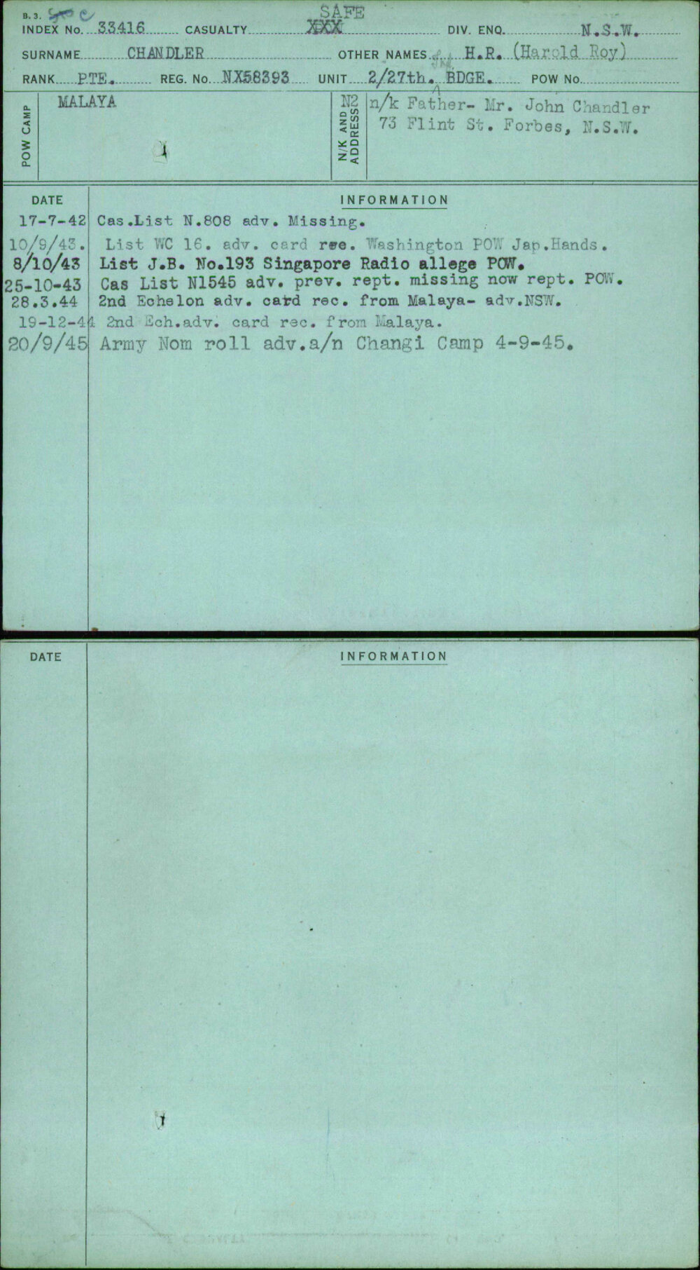 Chandler, H R (Harold Roy), NX58393