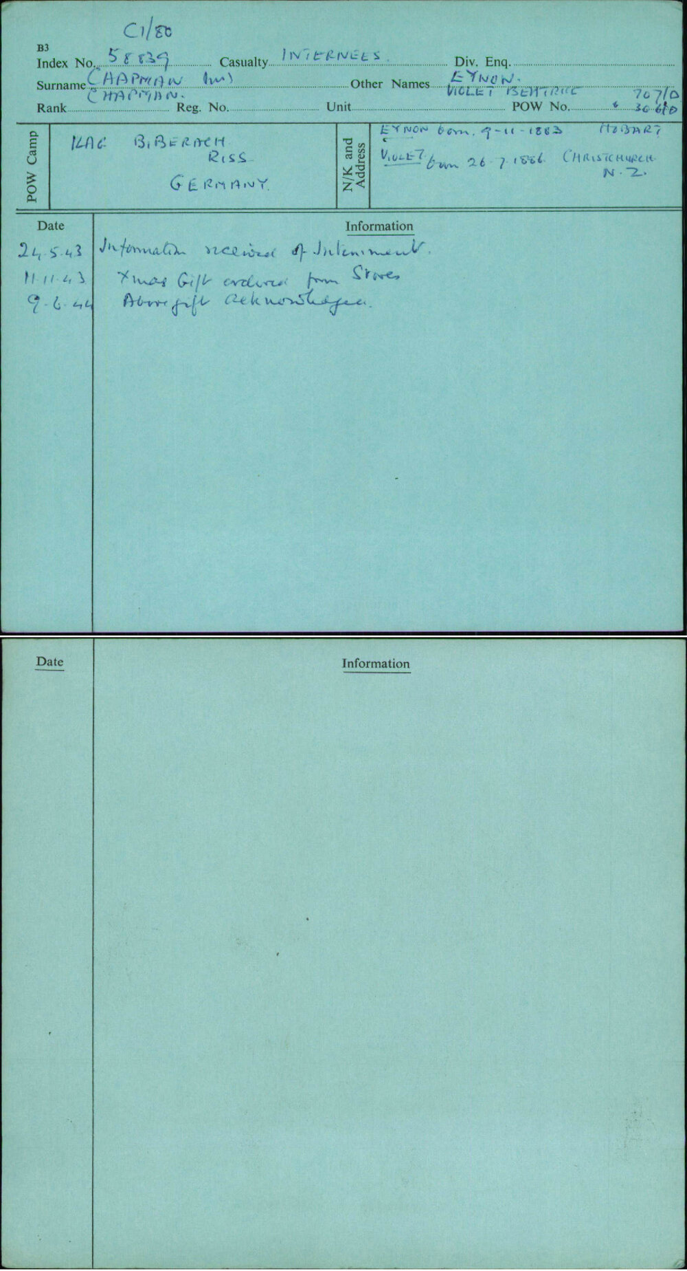 Chapman, Eynon Violet Beatrice, [No Service Number]