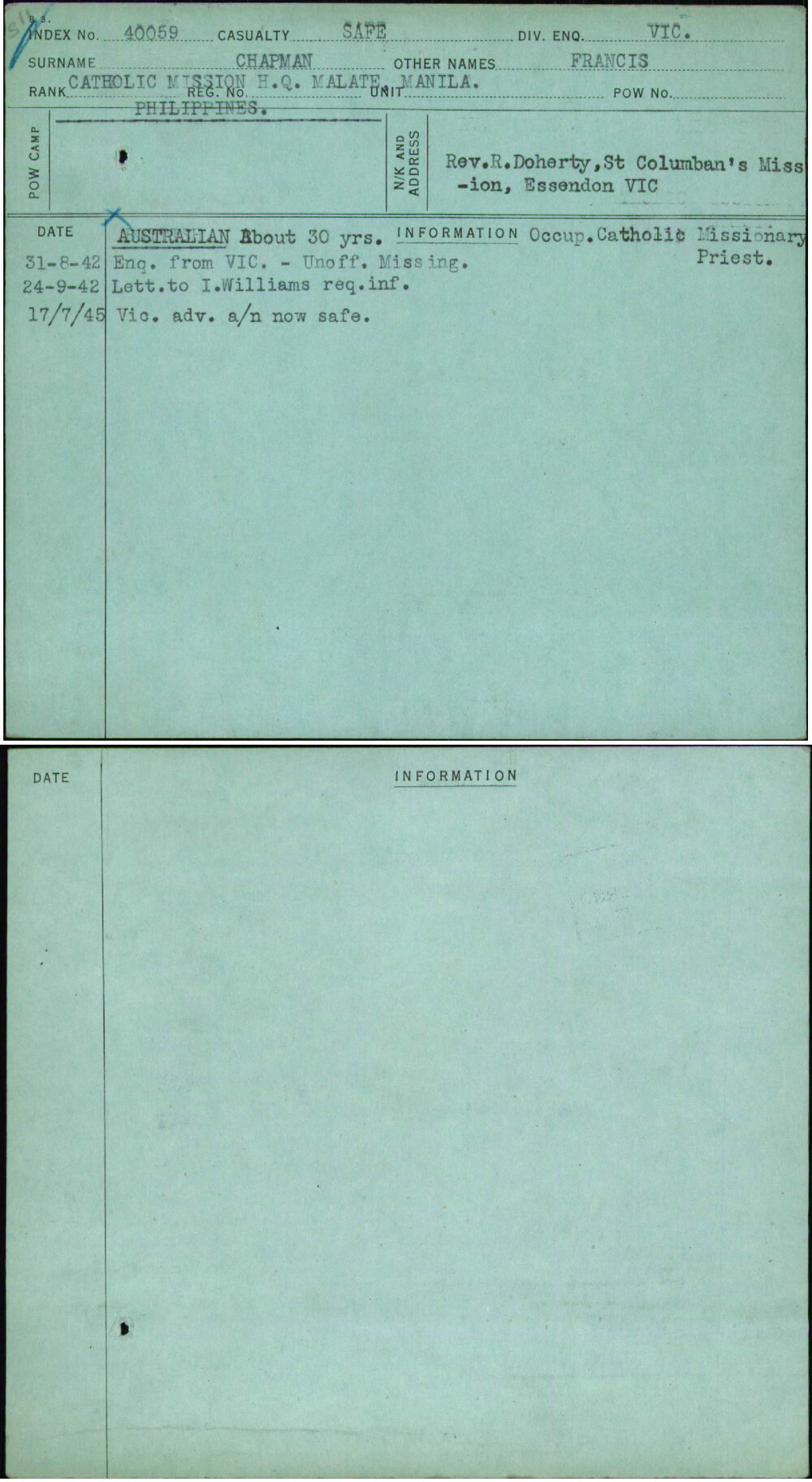 Chapman, Francis, [No Service Number]