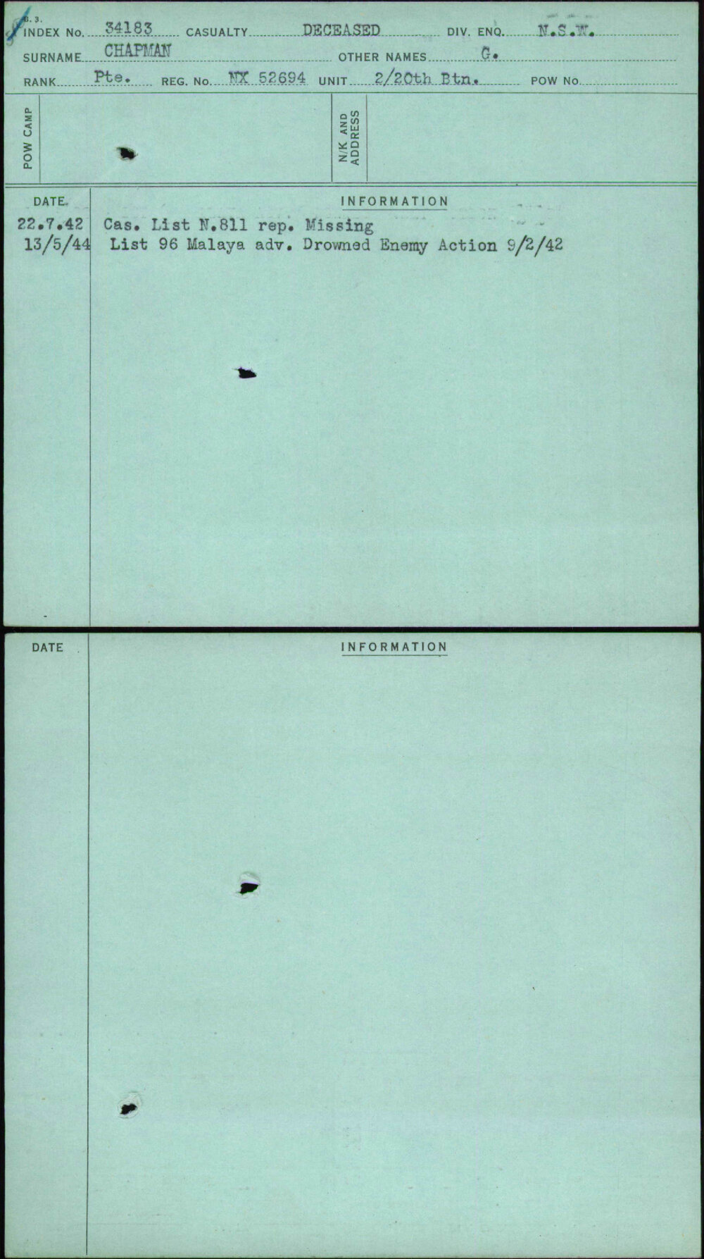 Chapman, G, NX52694
