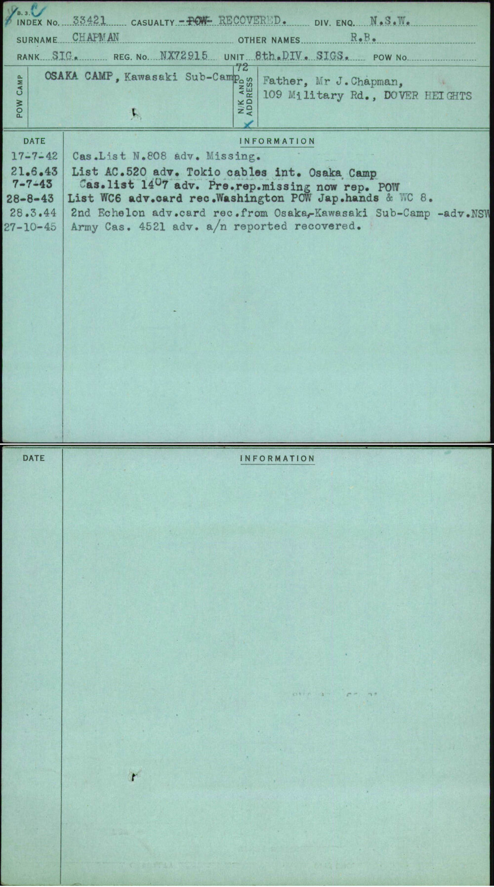 Chapman, R B, NX72915