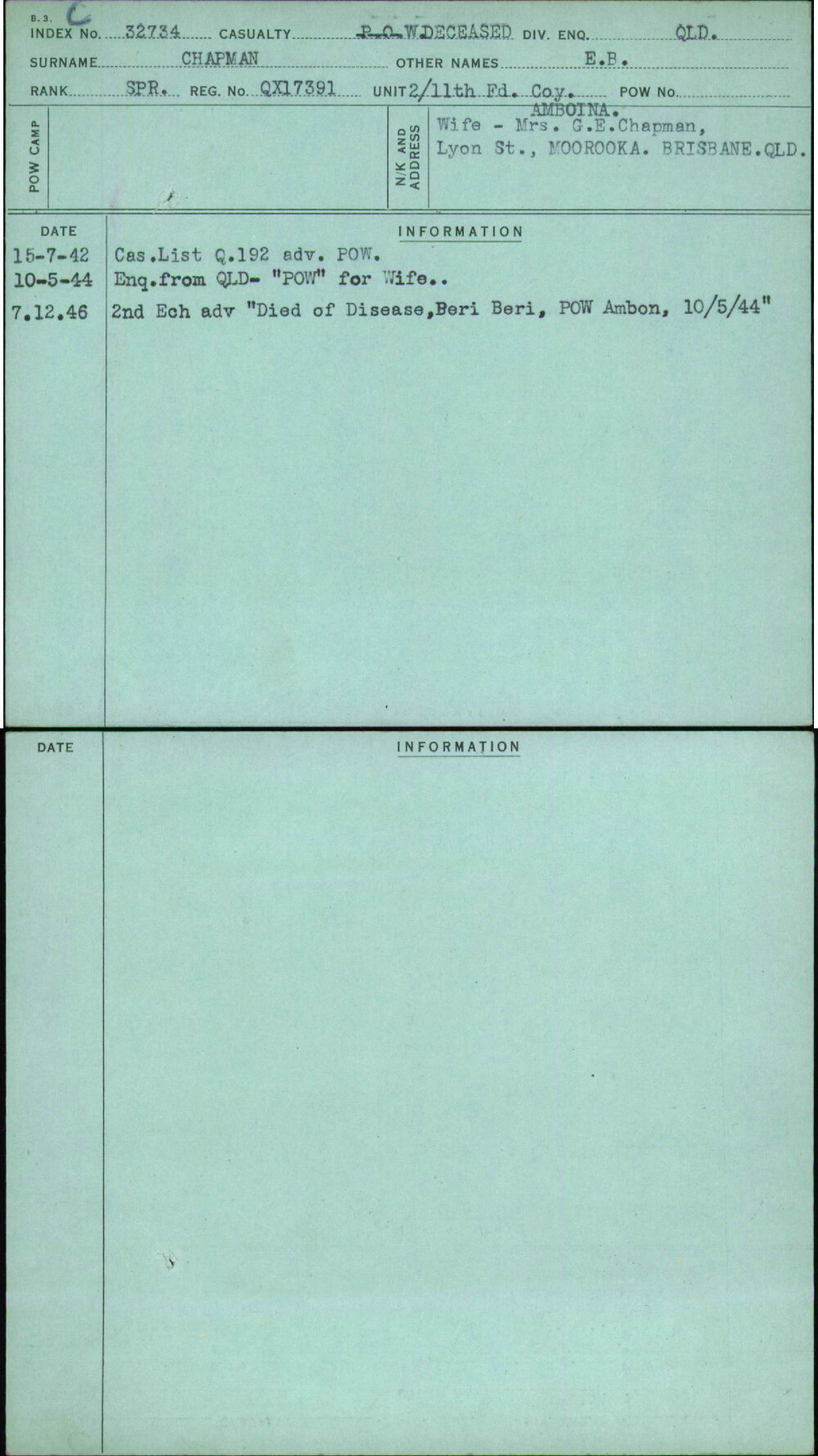 Chapman, E B, QX17391