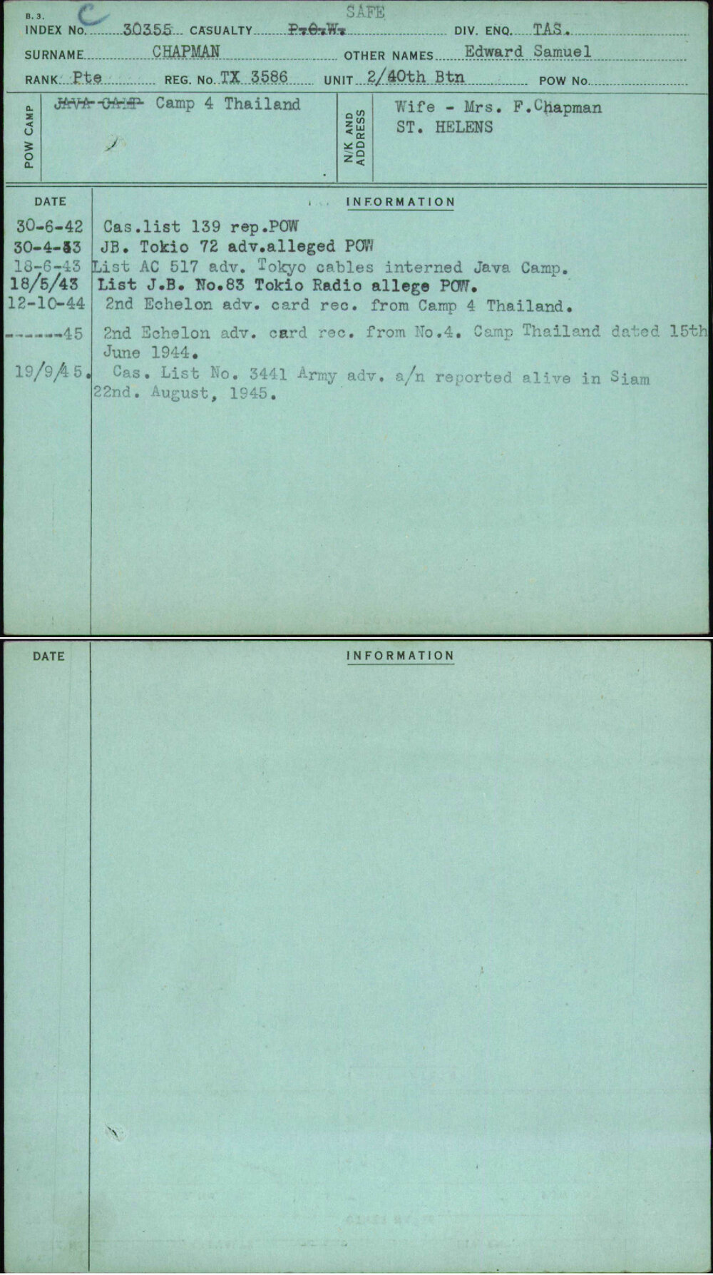 Chapman, Edward Samuel, TX3586