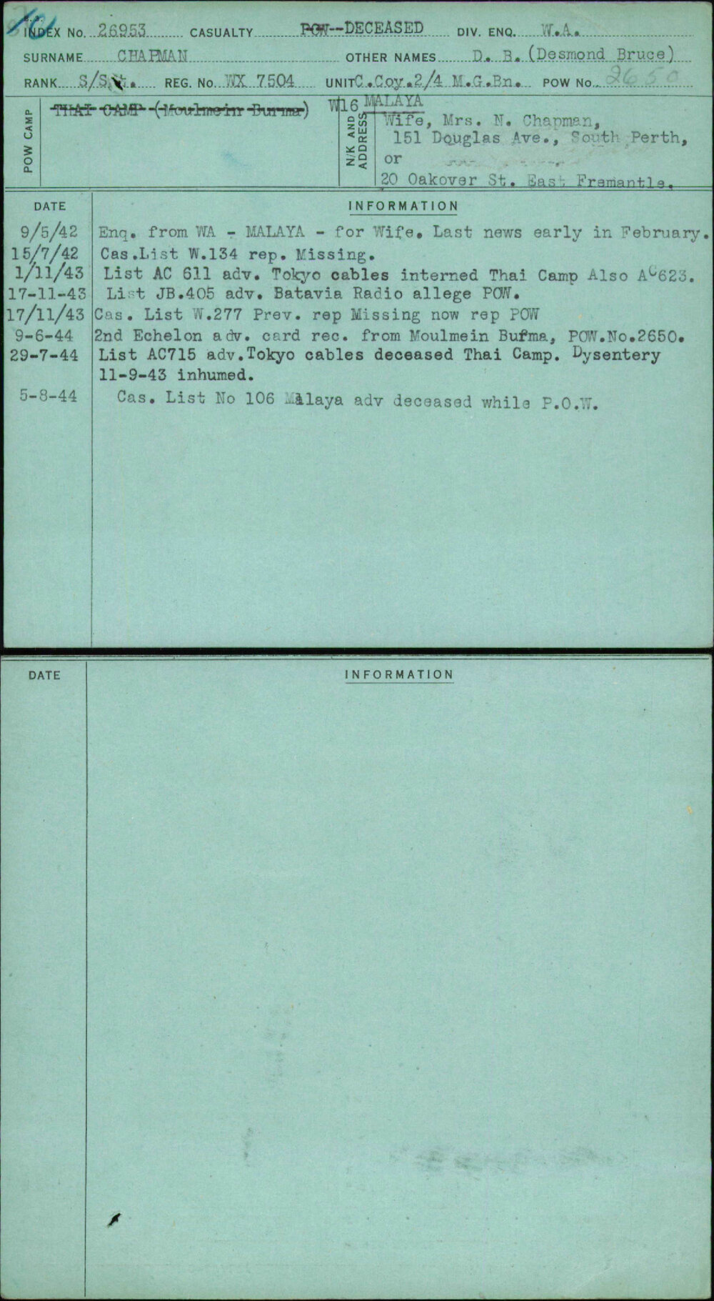 Chapman, D B (Desmond Bruce), WX7504