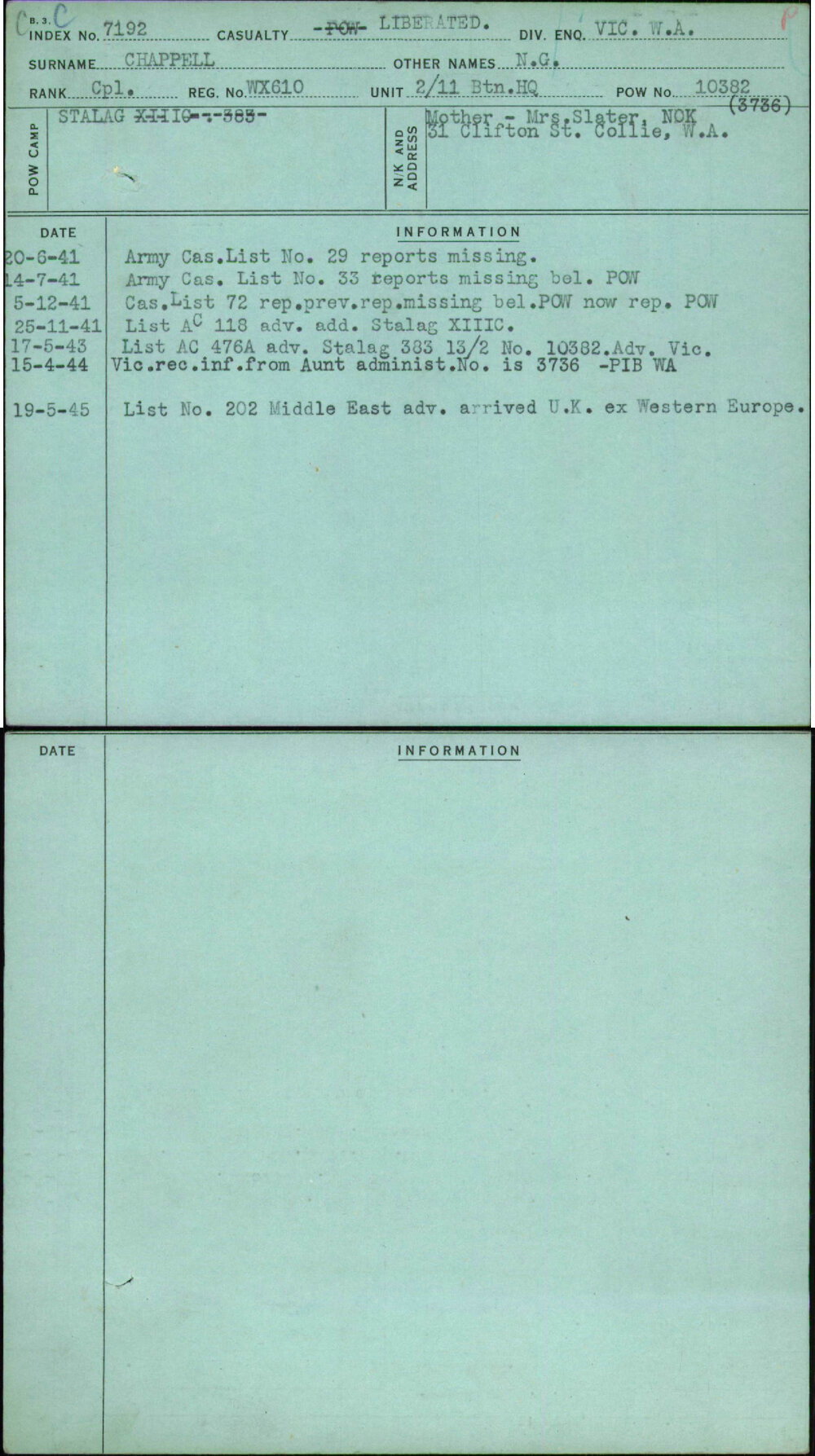 Chappell, N G, WX610