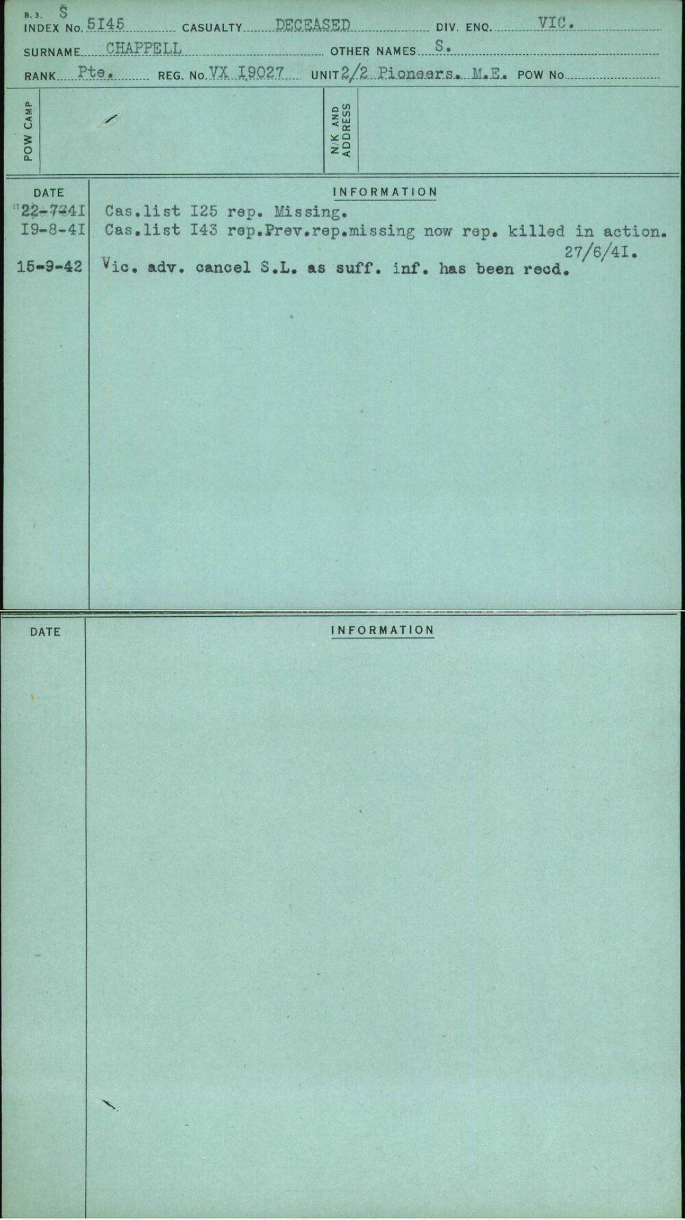 Chappell, S, VX19027