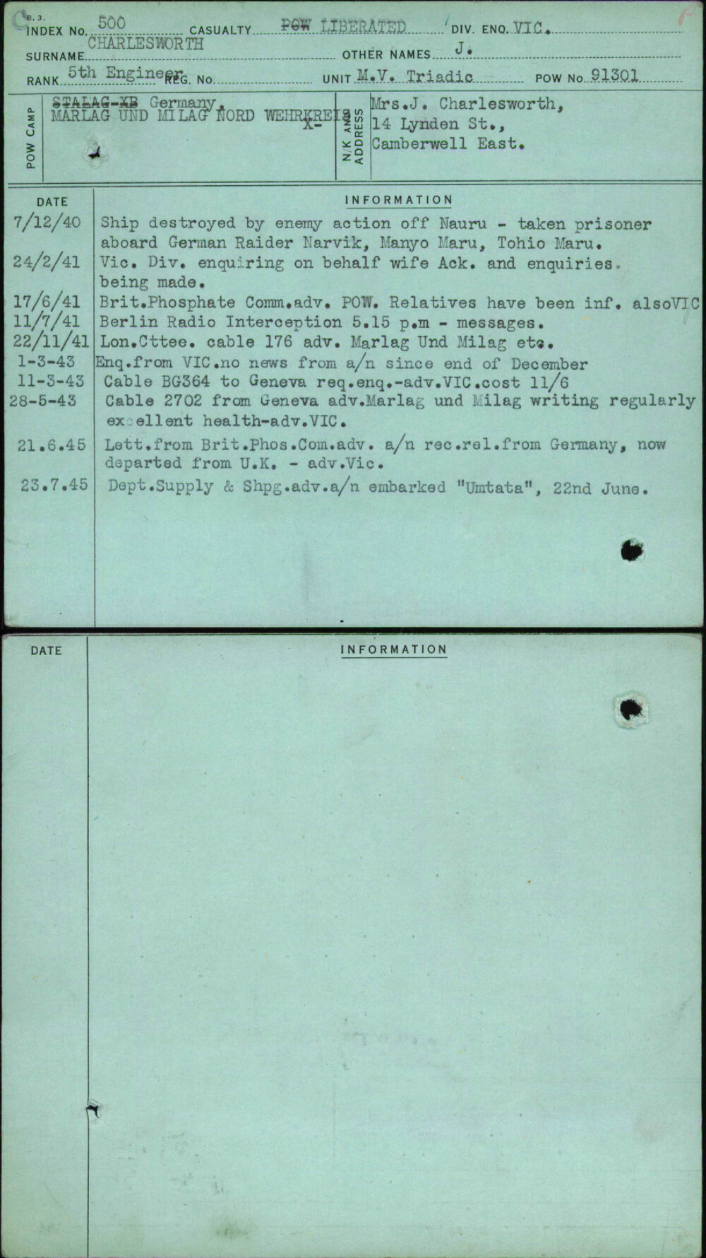 Charlesworth, J, [No Service Number]