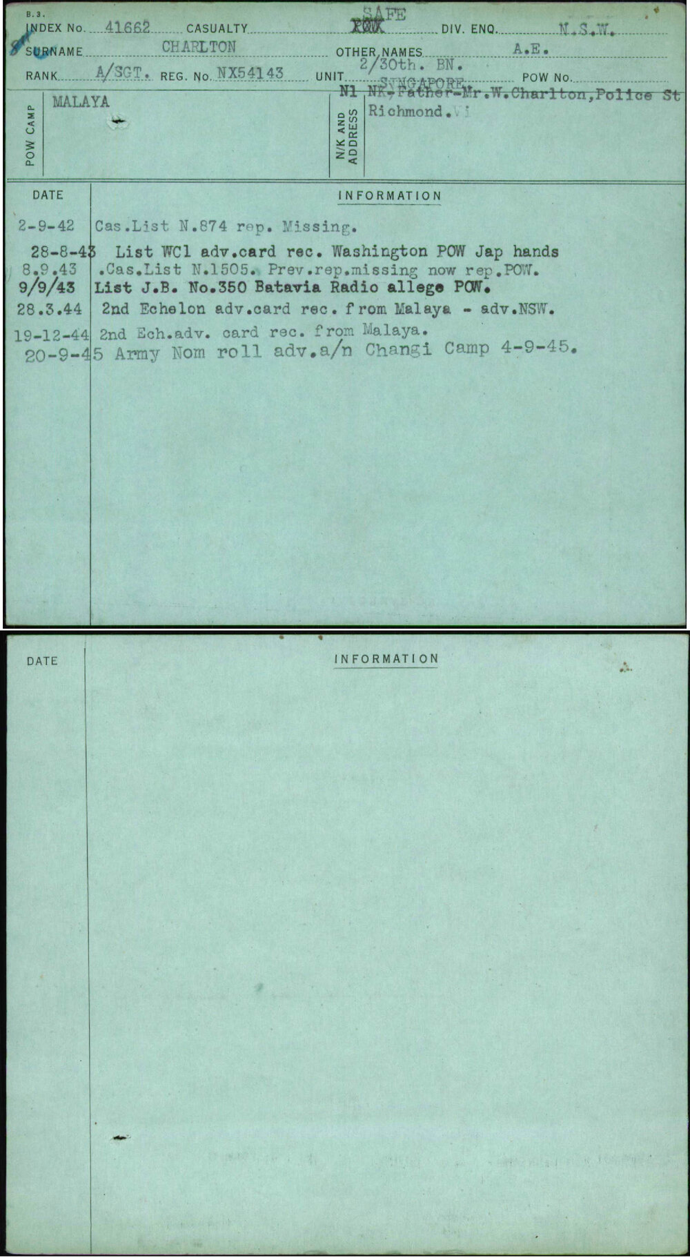 Charlton, A E, NX54143