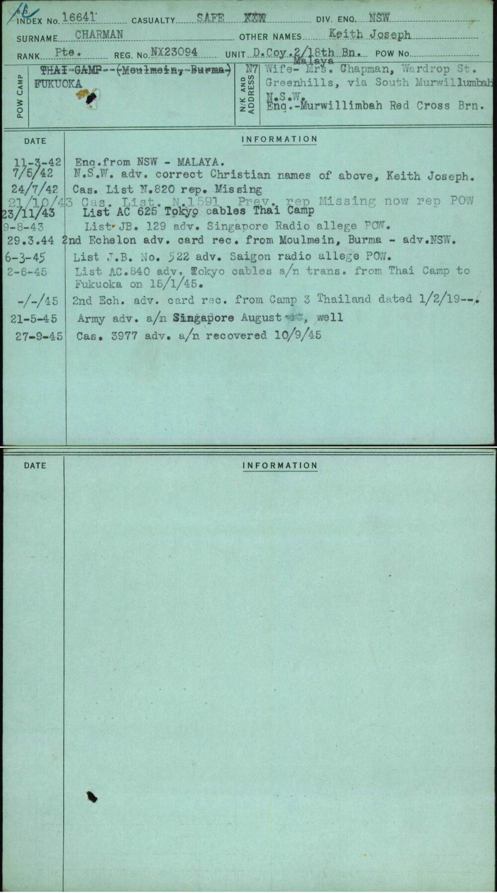 Charman, Keith Joseph, NX23094