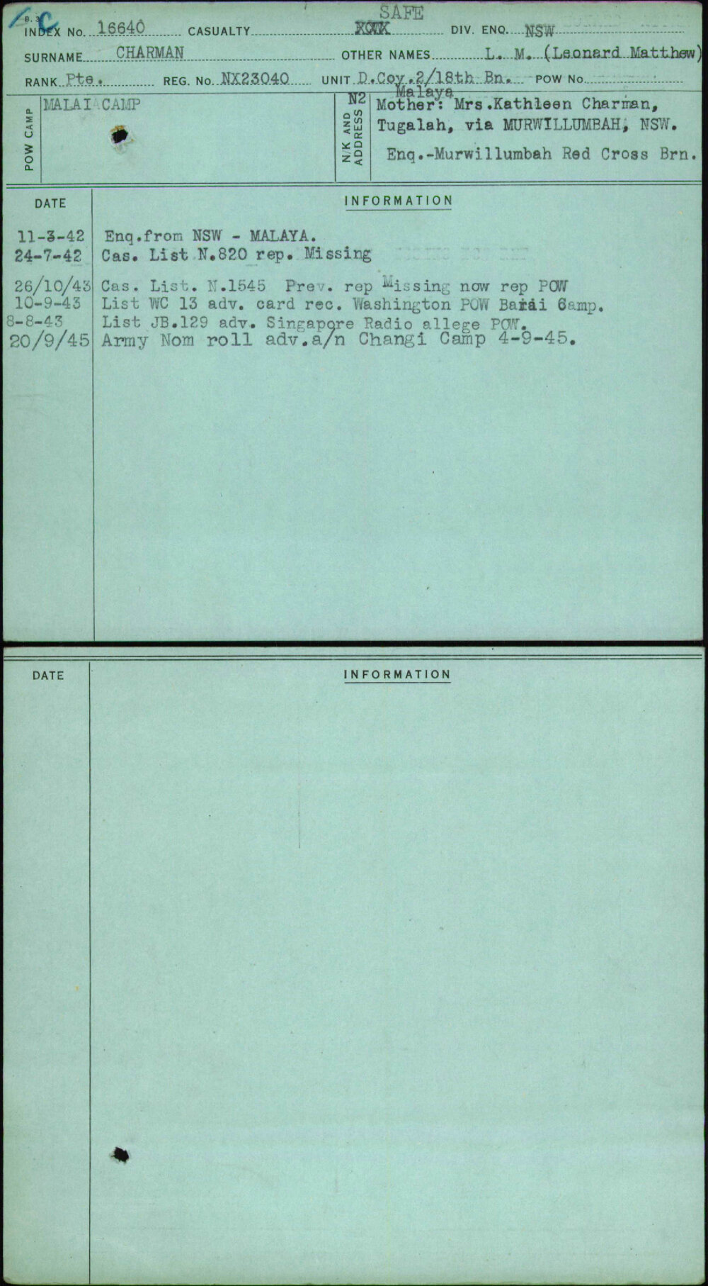 Charman, L M (Leonard Matthew), NX23040