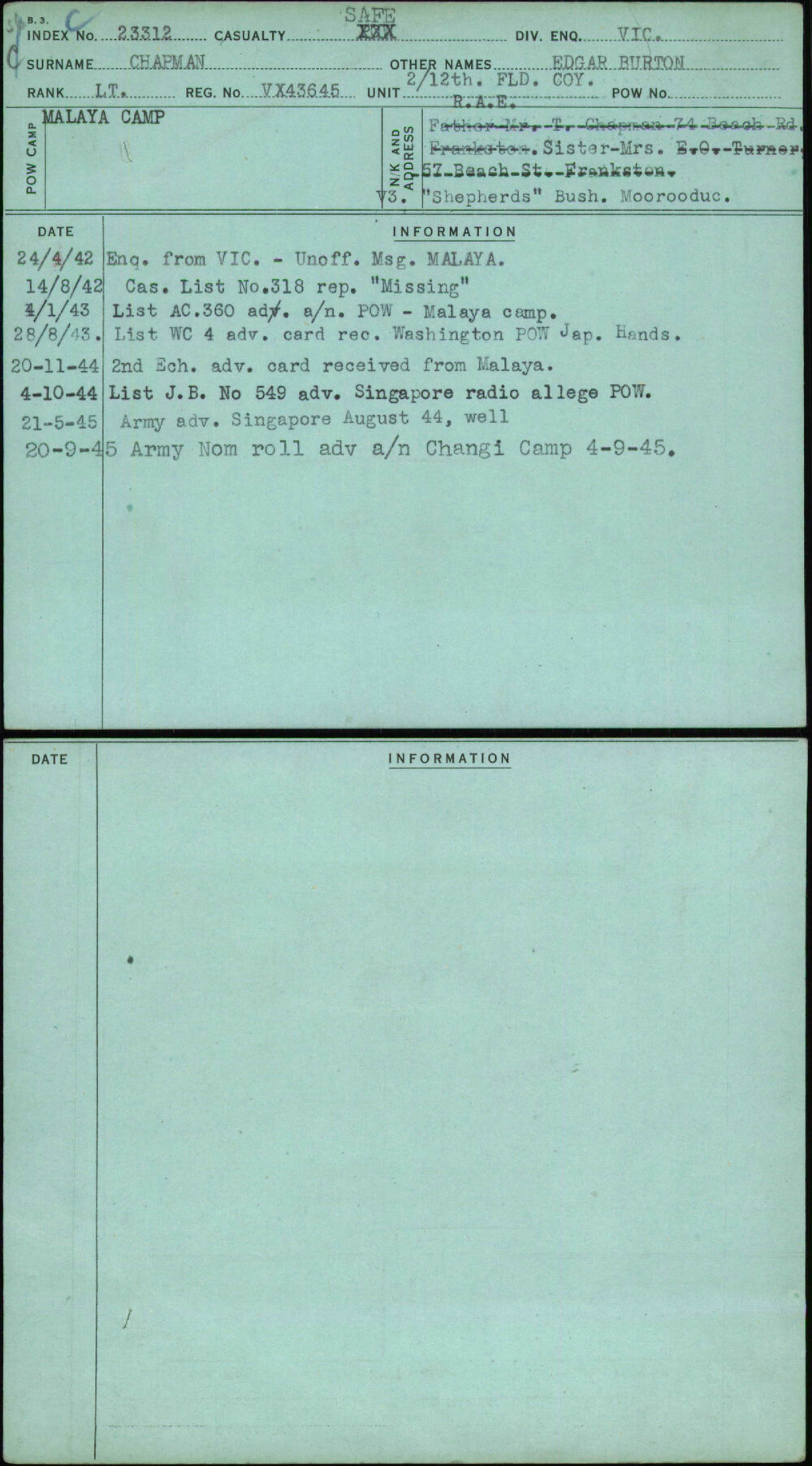 Chapman, Edgar Burton, VX43645